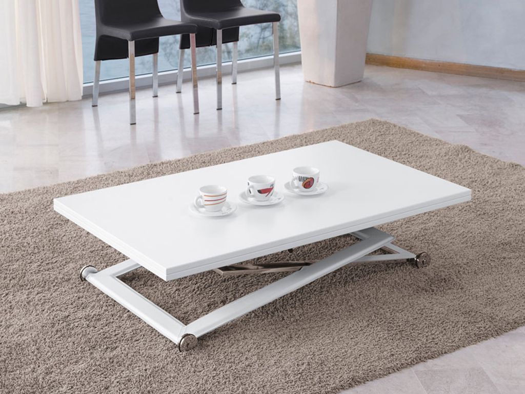 Table basse relevable extensible blanche