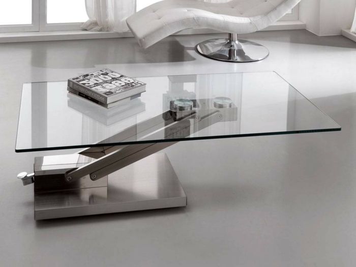 Table basse relevable verre